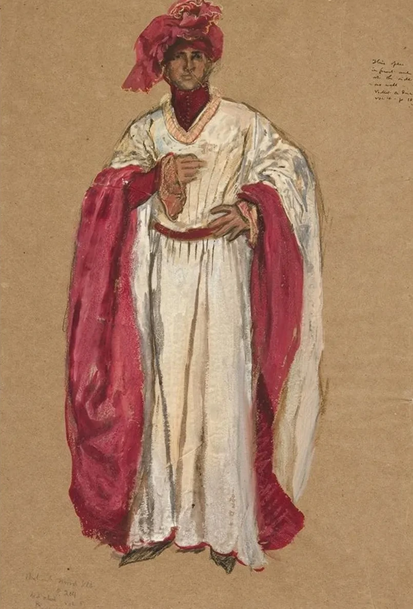 Unidentified Man in a Red Robe, Costume Sketch for King Richard II