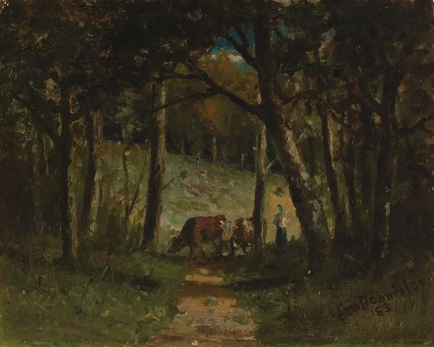 Untitled (cows on Path in Forest)