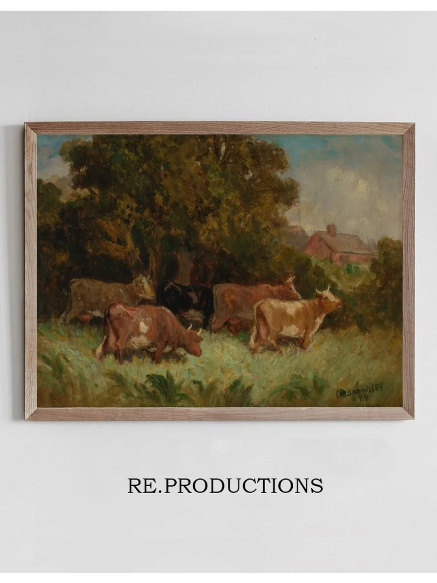 Untitled (five Cows in Pasture, Rooftop in Background)