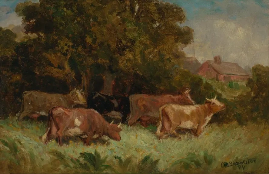 Untitled (five Cows in Pasture, Rooftop in Background)