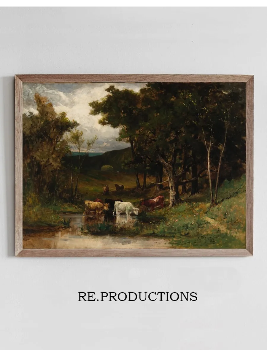 Untitled (landscape with Cows in Stream Near Trees)