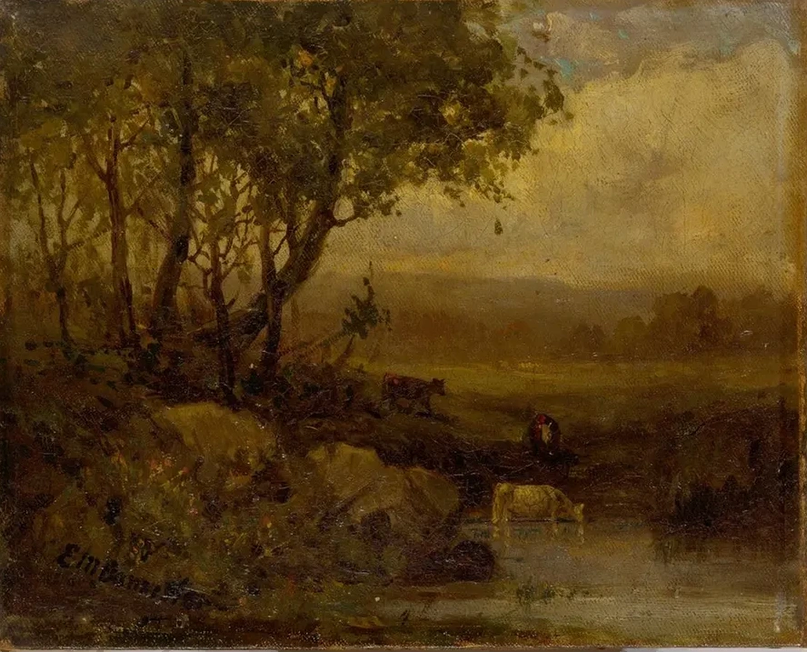 Untitled (landscape, Riverbank, Three Cows)