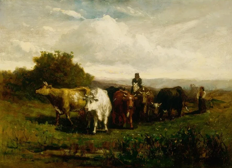 Untitled (man on Horseback, Woman on Foot Driving Cattle)
