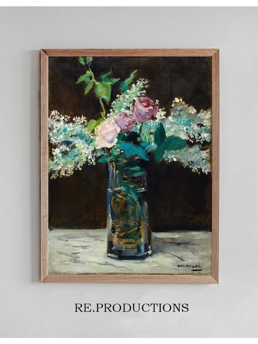 Vase of White Lilacs and Roses