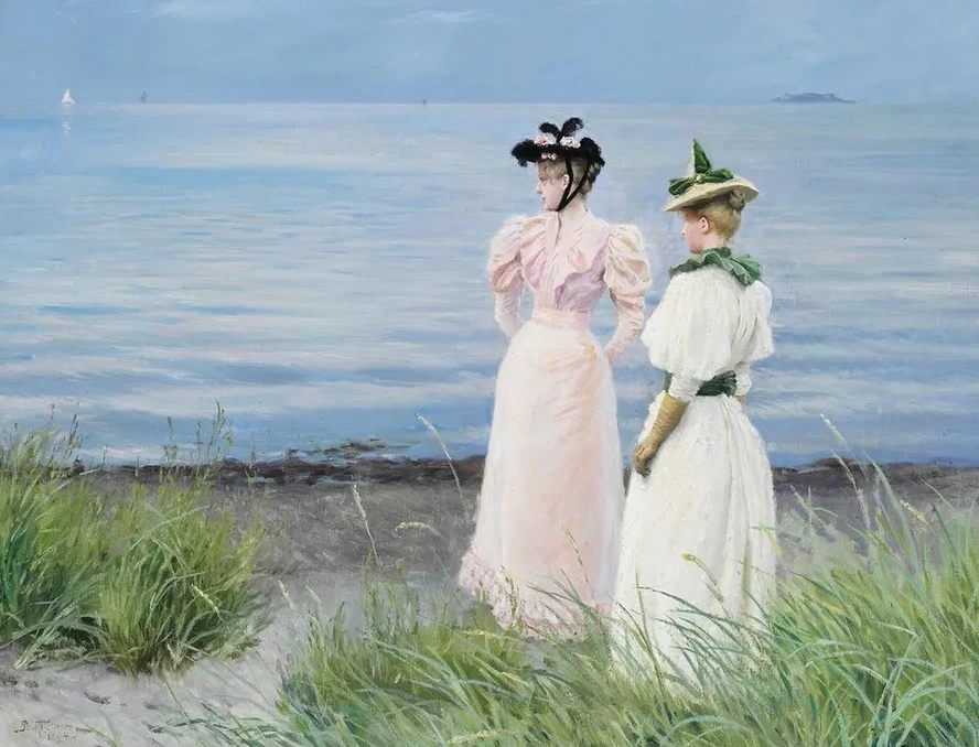 Ved Stranden I Hellerup. Frk. Elisabeth Fischer Og Frk. Anna Pauline Bruun En Sommerdag P Stranden I Hellerup