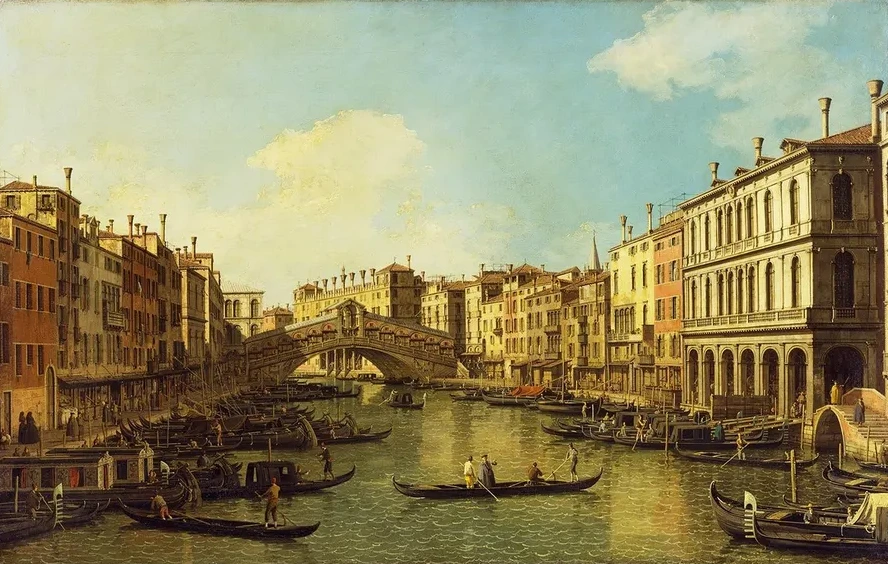 Venice, the Grand Canal from the Palazzo Dolfin - Manin to the Rialto Bridge