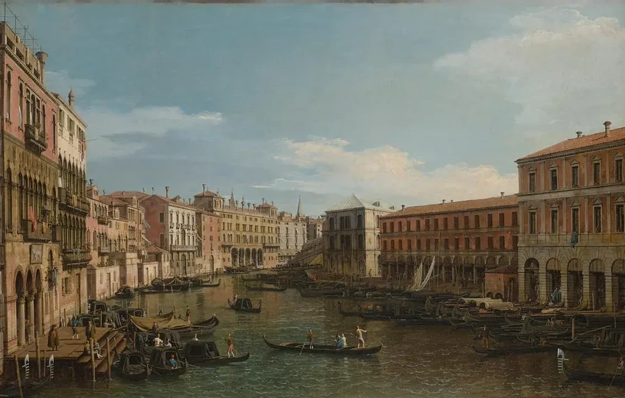 Venice, the Grand Canal looking South, from the Ca Da Mosto toward the Rialto Bridge