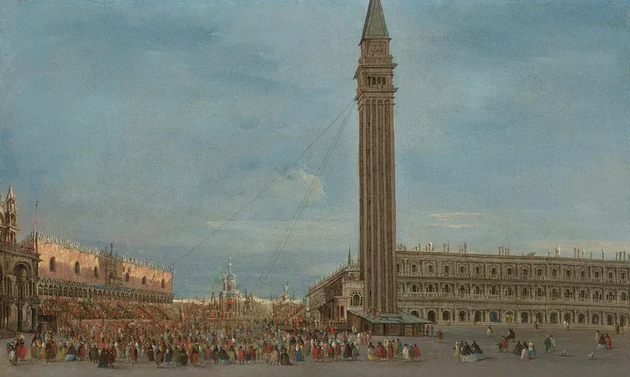 Venice, the Piazzetta San Marco with the Festival of Gioved Grasso