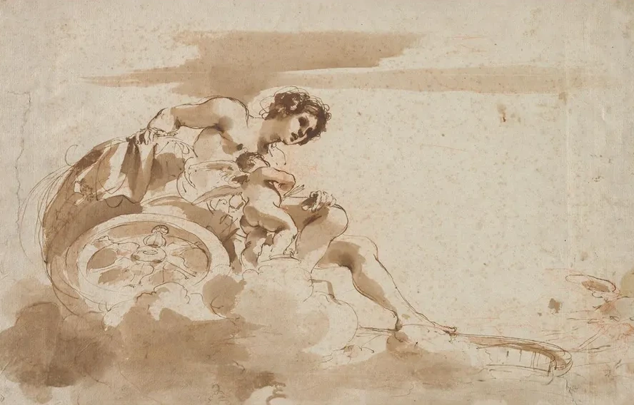 Venus and Cupid in a Chariot