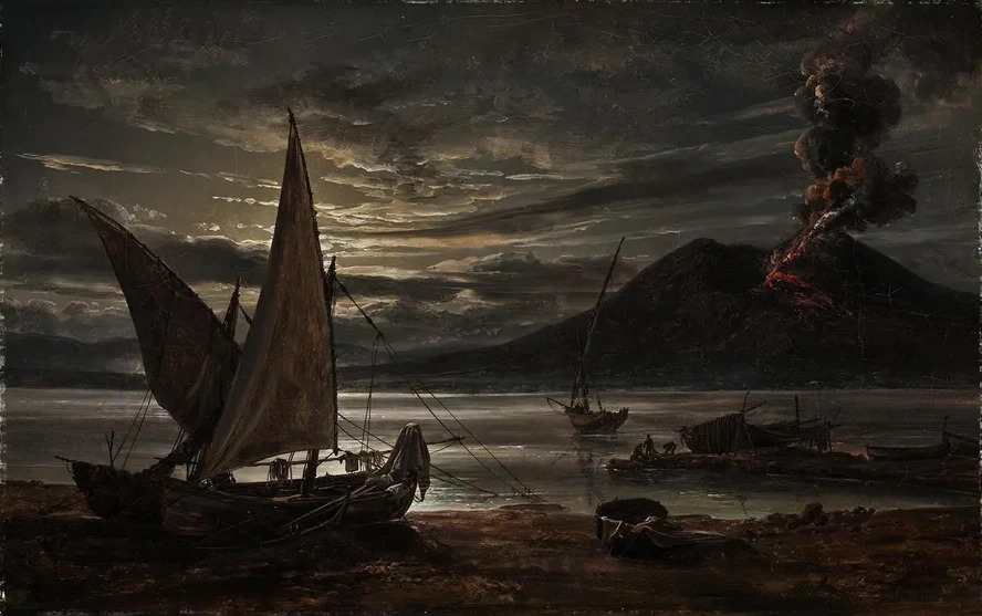 Vesuvius In Eruption. Moonlight