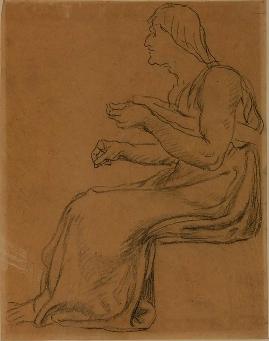 Vieille Femme Assise, de Profil Gauche