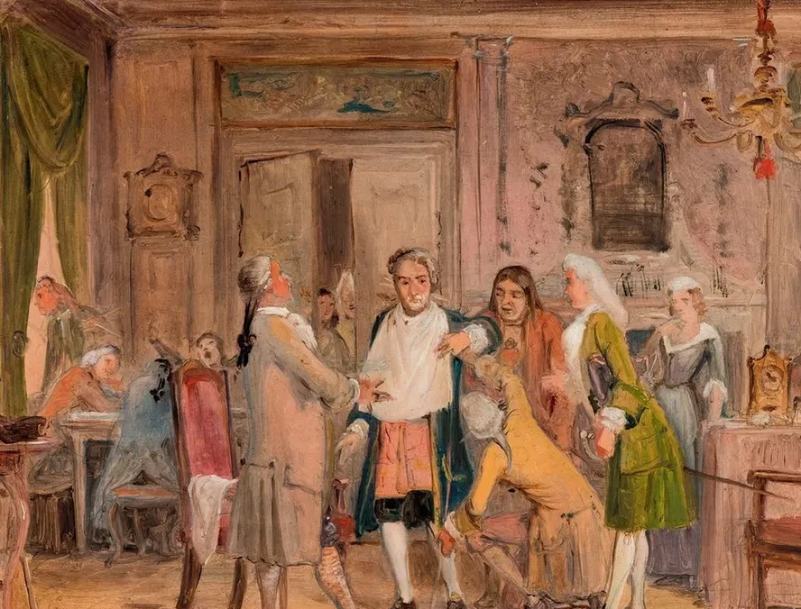 Vielgeschrey's Hardships, Scene from L. Holberg's Den Stundesl Se, Act 1, Scene 6 (sketch)