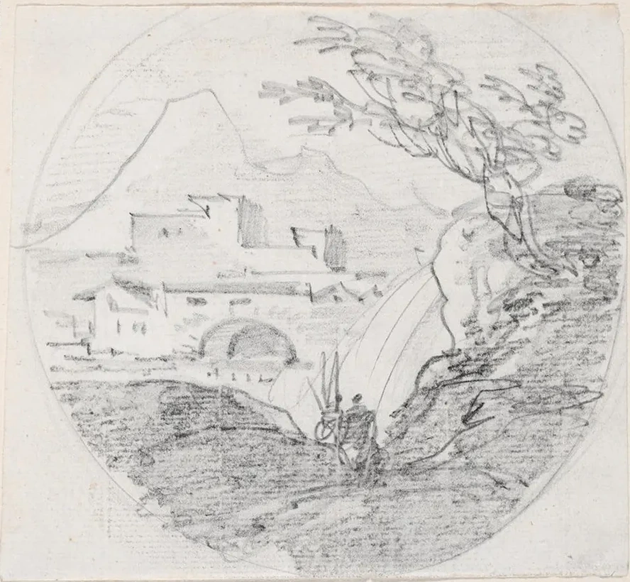 View from a Ridge to a Village and Distant Mountain