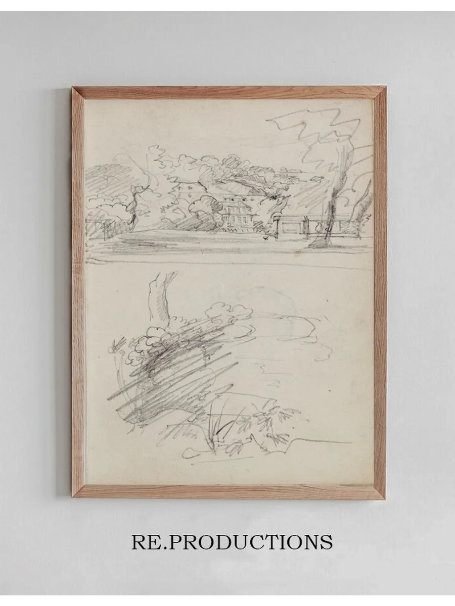 View of a Country House and Studies of Bushes and Foliage