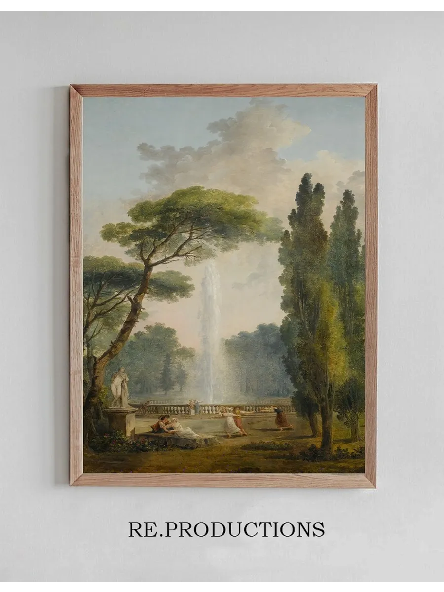 View of a Garden with a Large Fountain at Center and Figures Relaxing and Dancing in the Foreground
