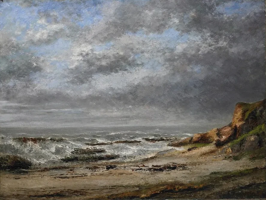 View of a Rough Sea Near a Cliff