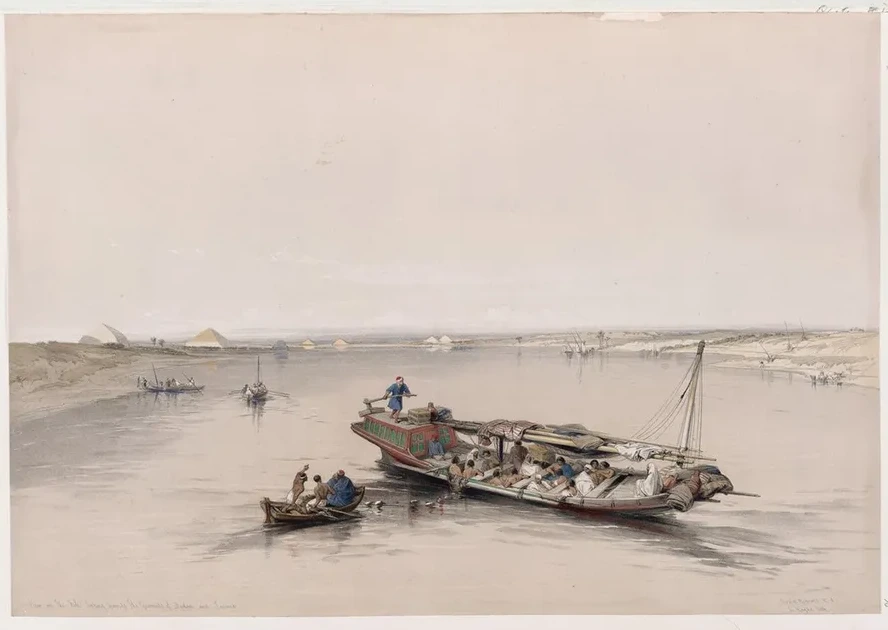 View on the Nile Looking Towards the Pyramids of Dashour Dahsh R and Saccara Saqq Rah