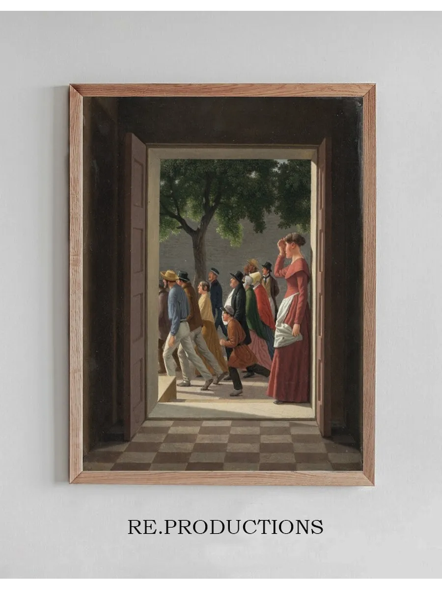 View Through a Door to Running Figures