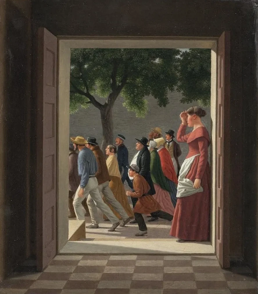 View Through a Door to Running Figures