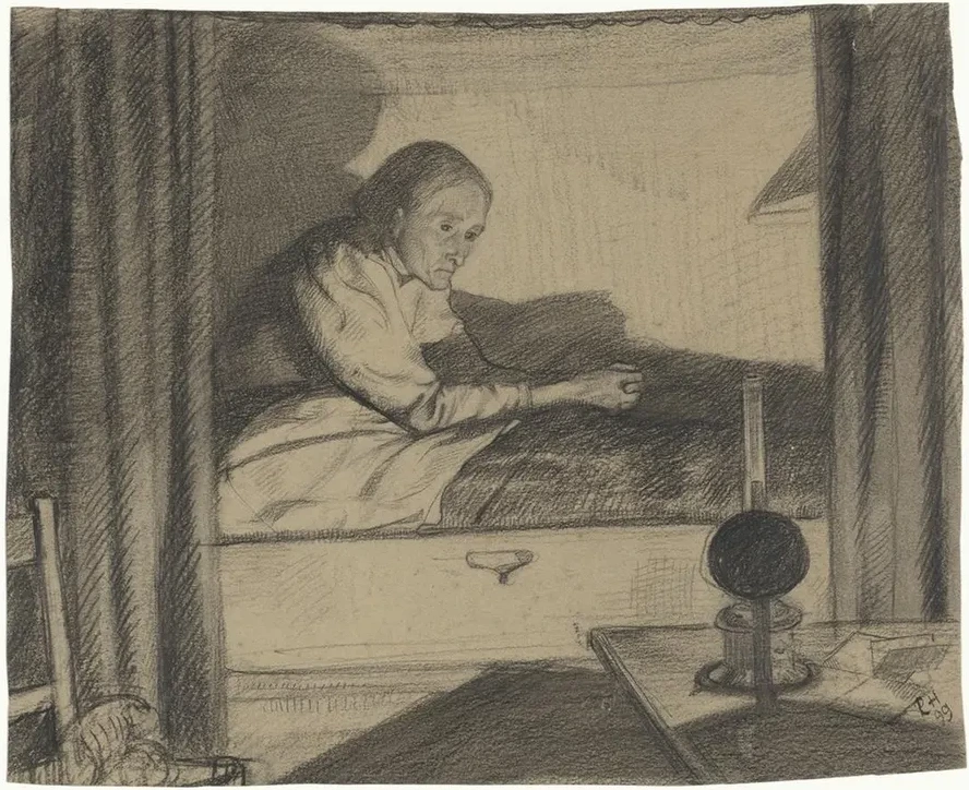 Vrouw Hogerhuis, Zittend in Bed (eerste Ontwerp)