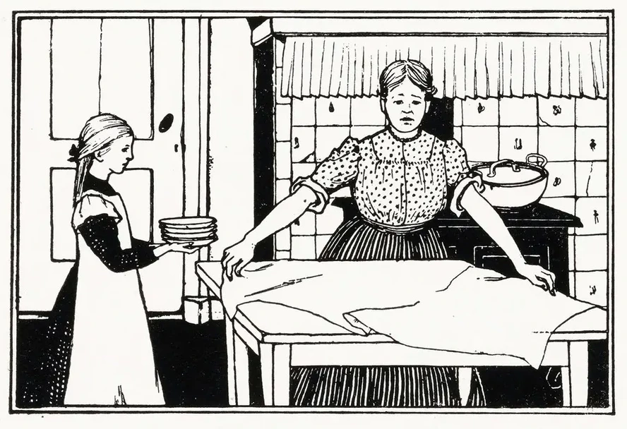 Vrouw En Meisje Dekken Een Tafel