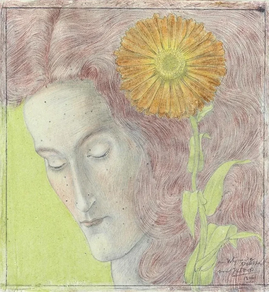 Vrouwenkop Met Rossig Haar En Chrysant