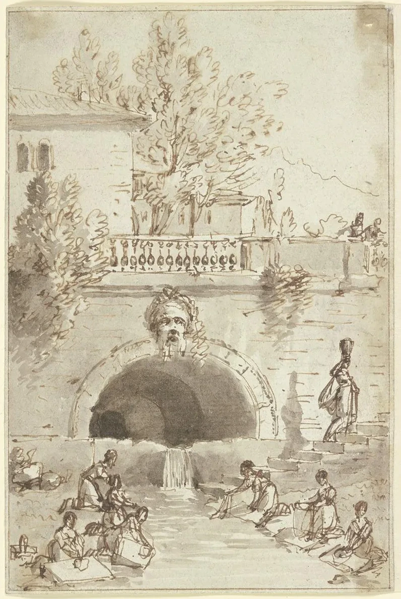 W Scherinnen an Einem Alten Brunnen