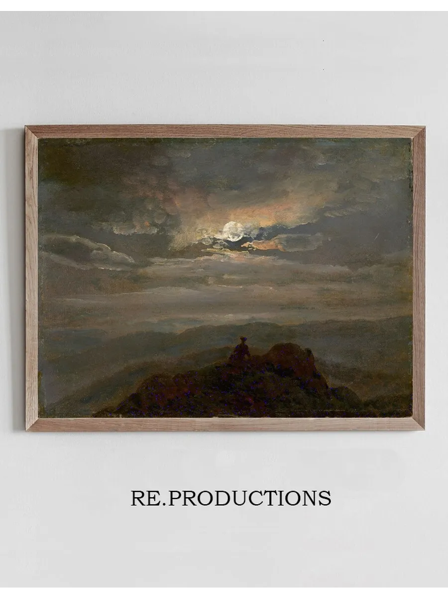 Wanderer on a Mountain Top (landscape in Moonlight)