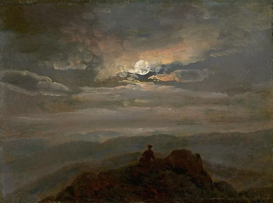 Wanderer on a Mountain Top (landscape in Moonlight)