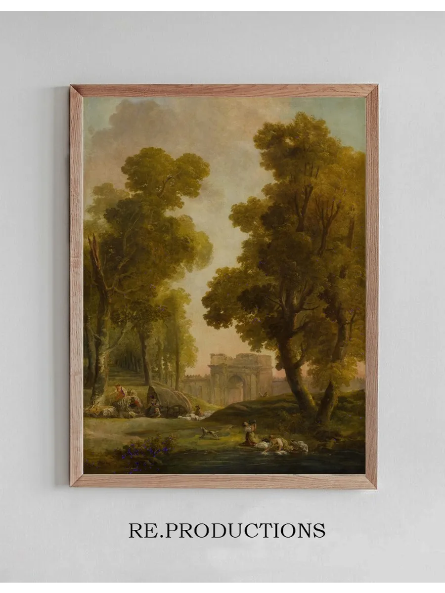 Washerwomen in a Landscape, with a Group of Shepherds Before an All Eof Trees