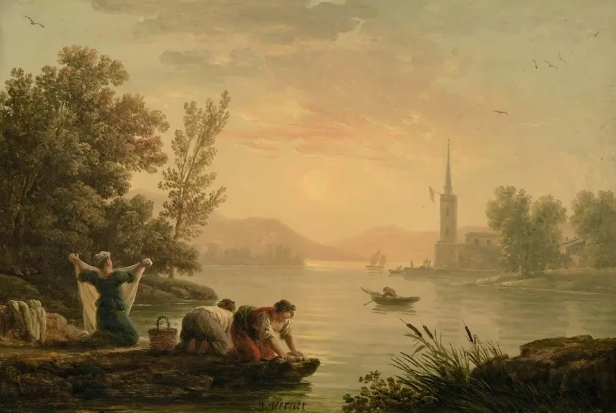 Washerwomen Near by a Lake