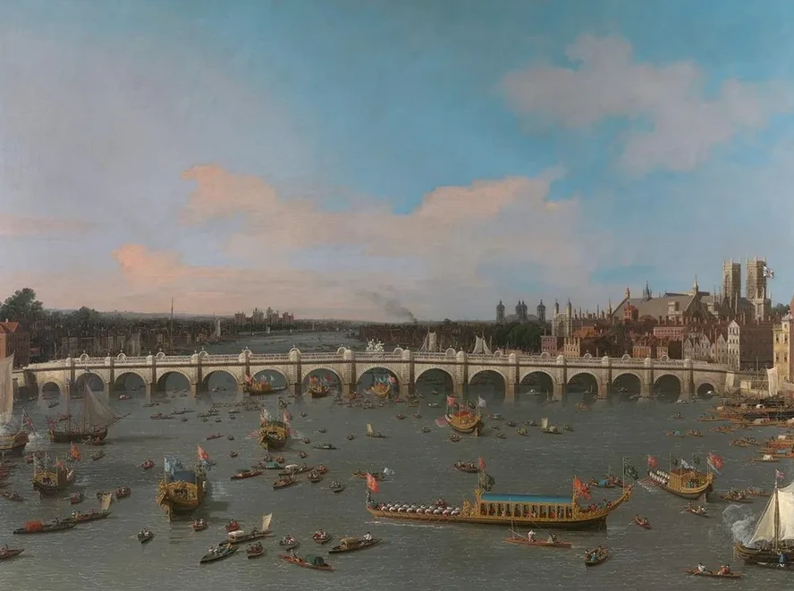 Westminster Bridge, with the Lord Mayor's Procession on the Thames