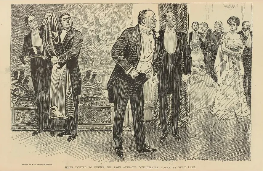 When Invited to Dinner, Mr. Tagg Attracts Considerable Notice by Being Late