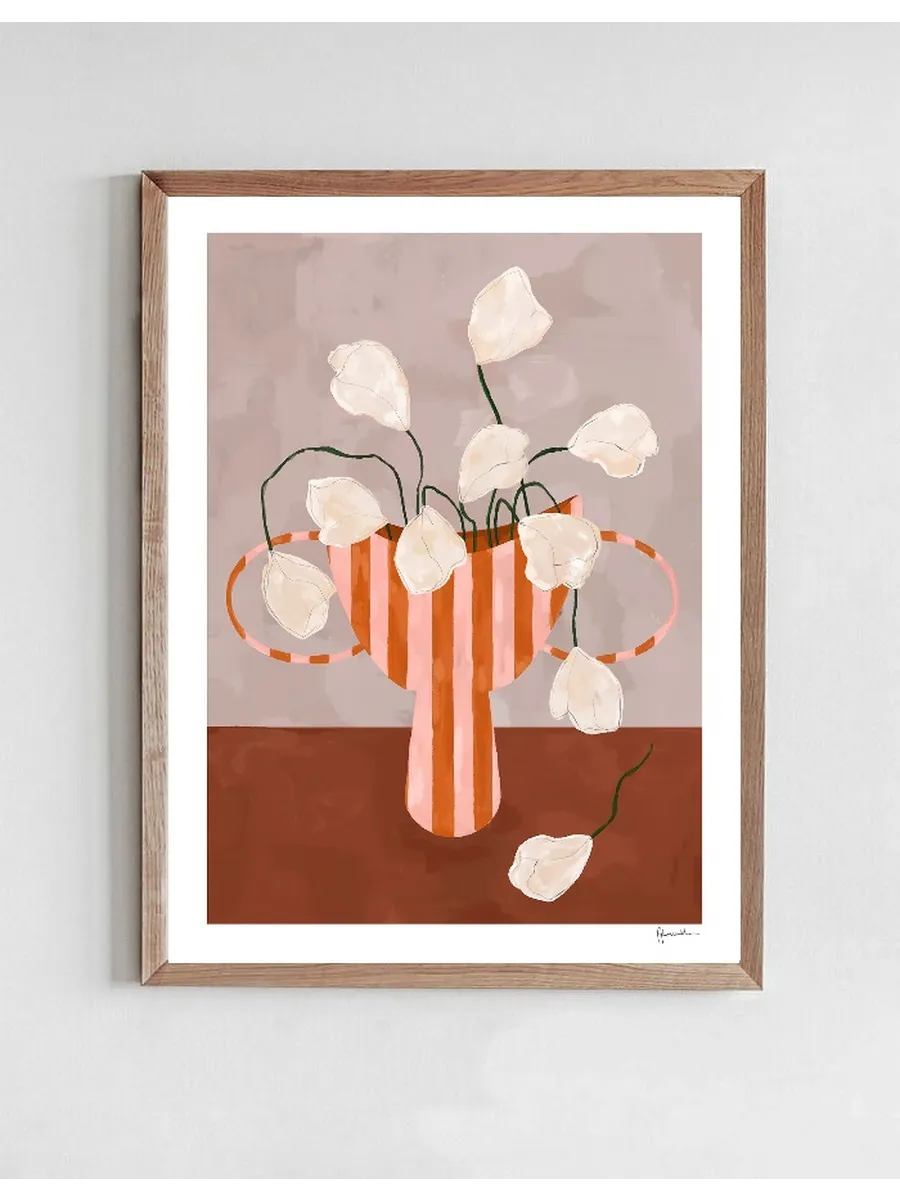 White Flowers in Striped Vase