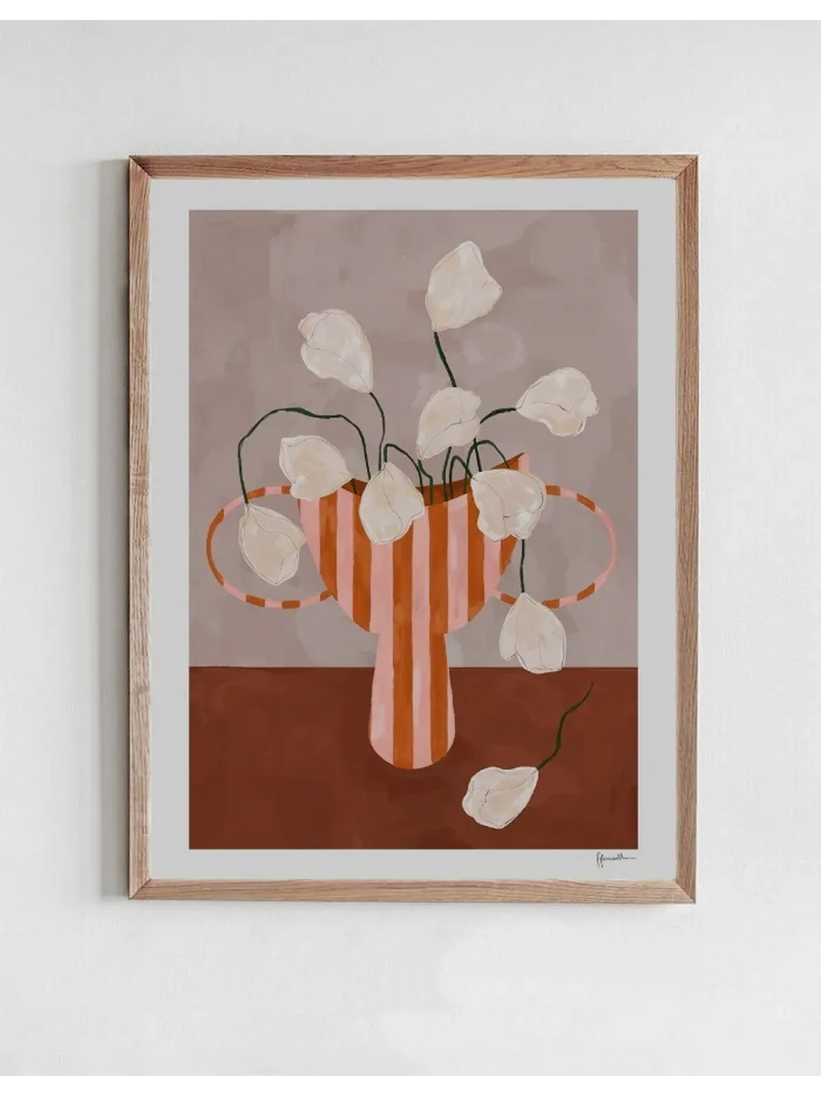 White Flowers in Striped Vase