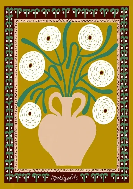White Marigolds in Vase