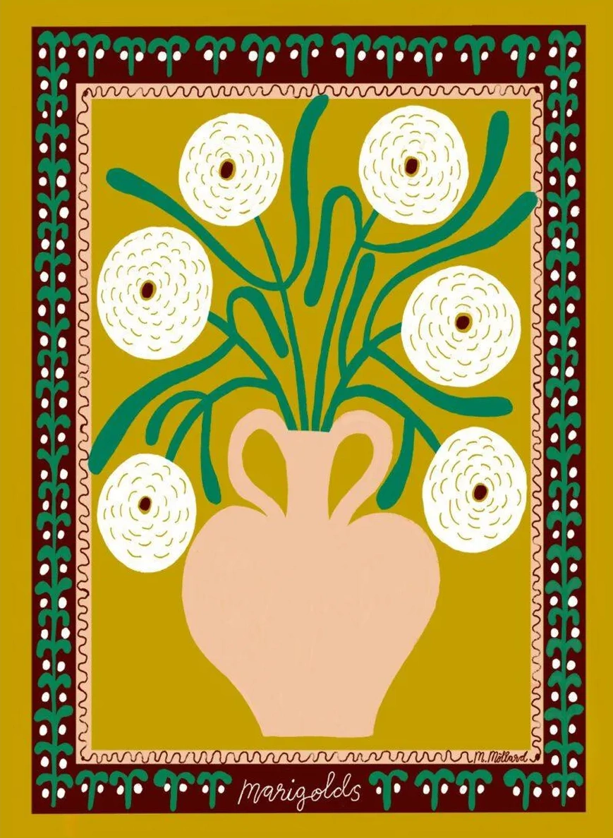 White Marigolds in Vase