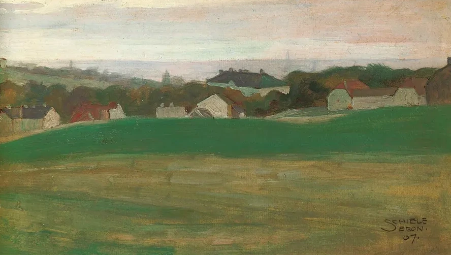 Wiese mit Dorf im Hintergrund II