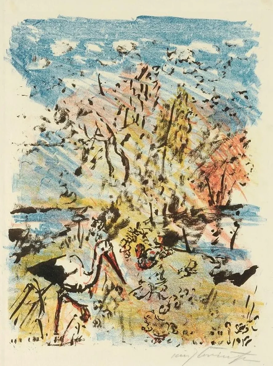 Wiese mit Storch und Frosch