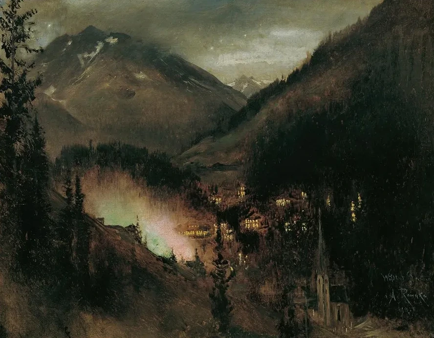 Wildbad Gastein Am Abend (bei Bengalischer Beleuchtung)