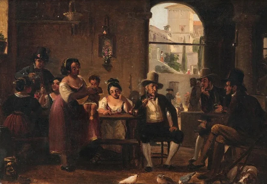 Wilhelm Marstrand From a Roman Osteria. Pipe - Smoking Hunters and Italian Women