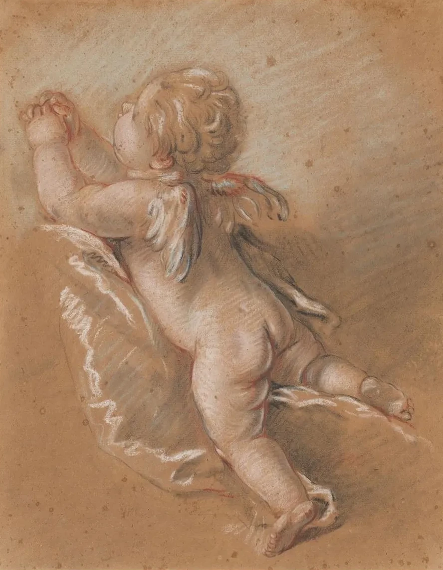 Winged Cherub Seen from the Back with Upraised, Clasped Hands