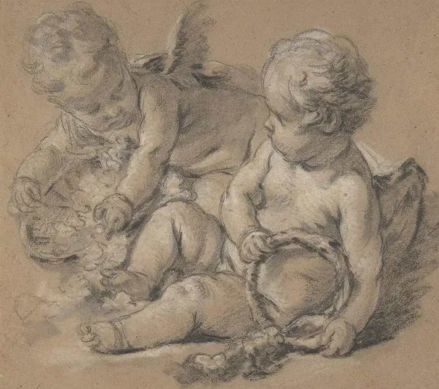 Winged Putti with Flowers