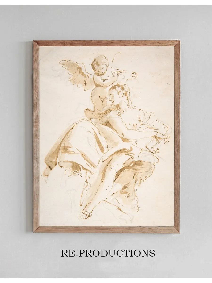 Winged Putto Crowning a Seated Woman Who Looks to the Left