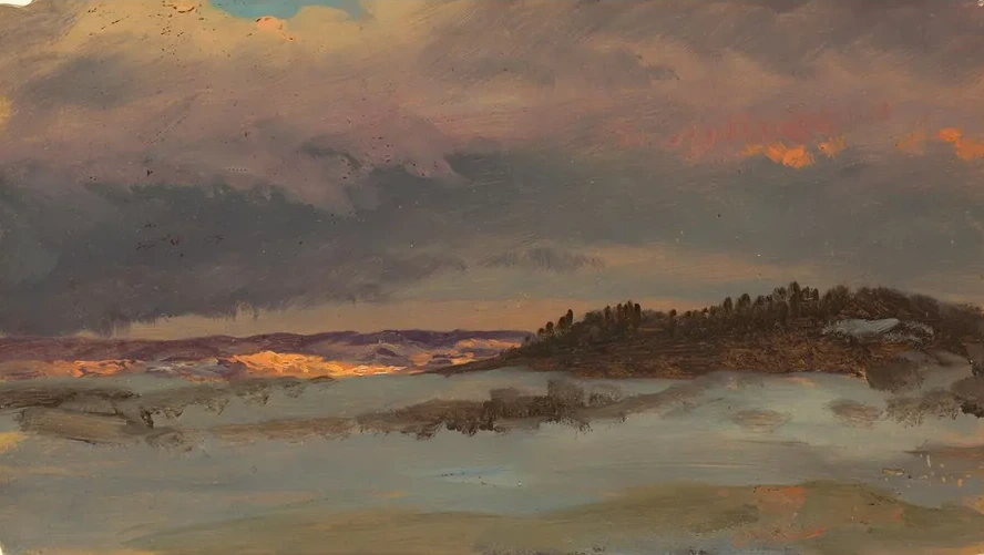Winter Landscape with Blue Hill at Sunset, Hudson, New York