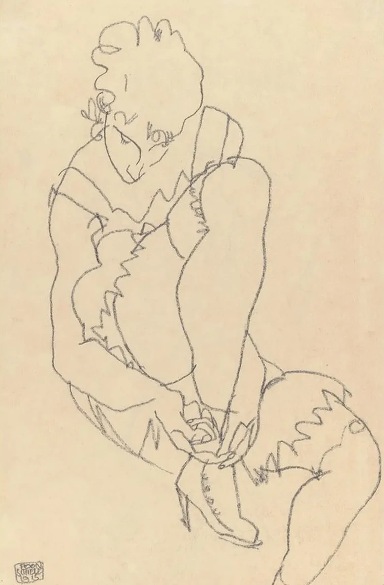 Woman Buttoning Her Shoes