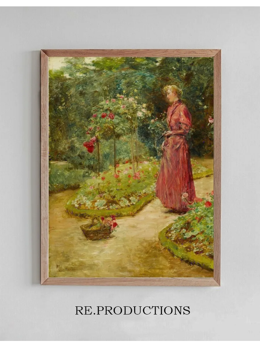 Woman Cutting Roses in a Garden