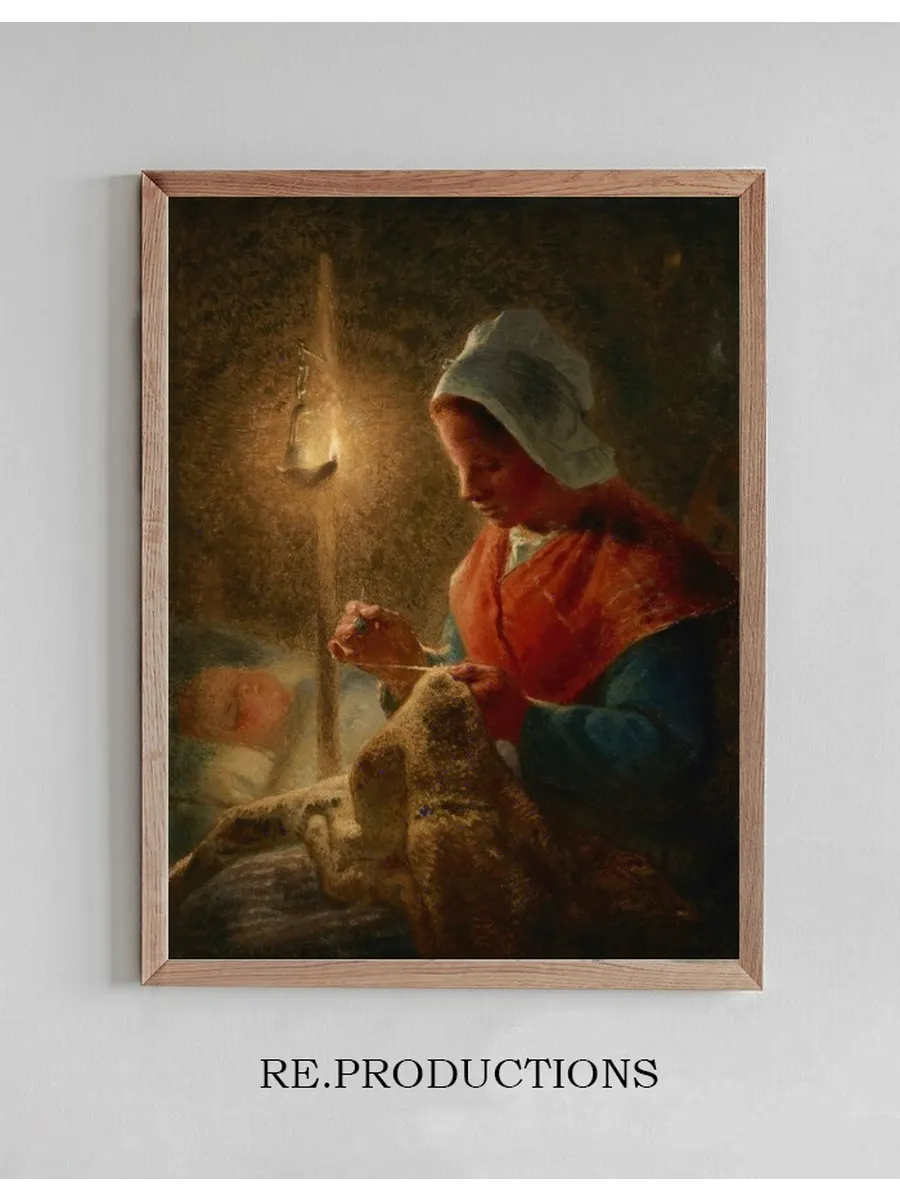 Woman Sewing by Lamplight
