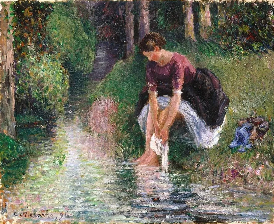 Woman Washing Her Feet in a Brook