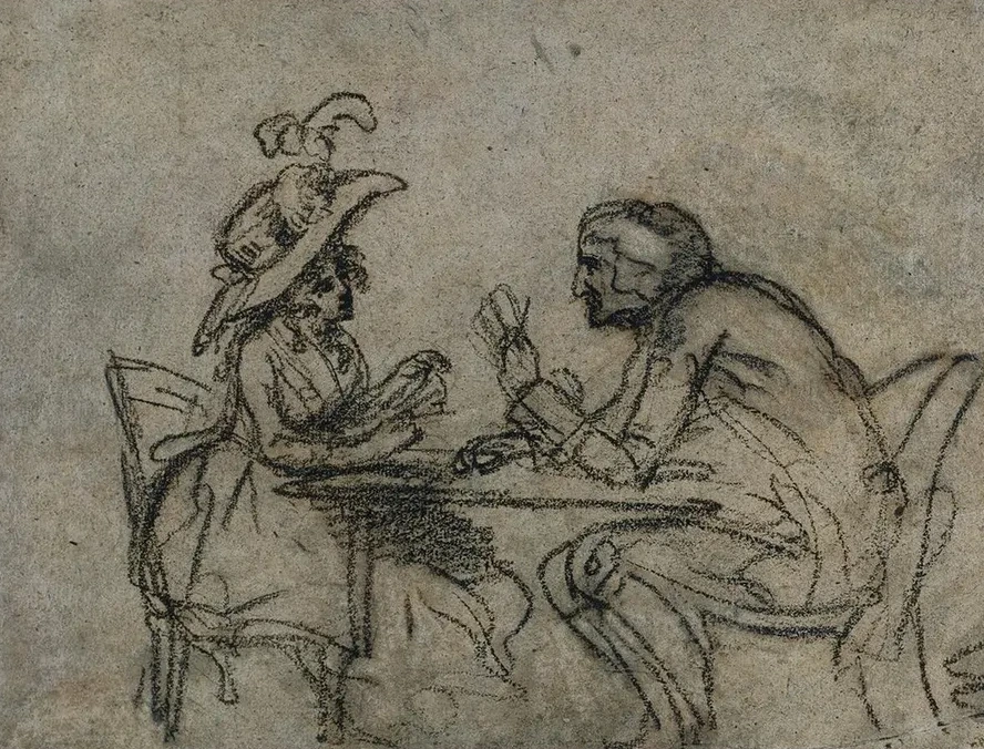 Woman and Man Playing Cards